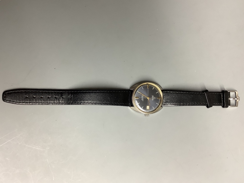 A gentleman's late 1960's stainless steel Omega Cosmic automatic wrist watch, on associated leather strap